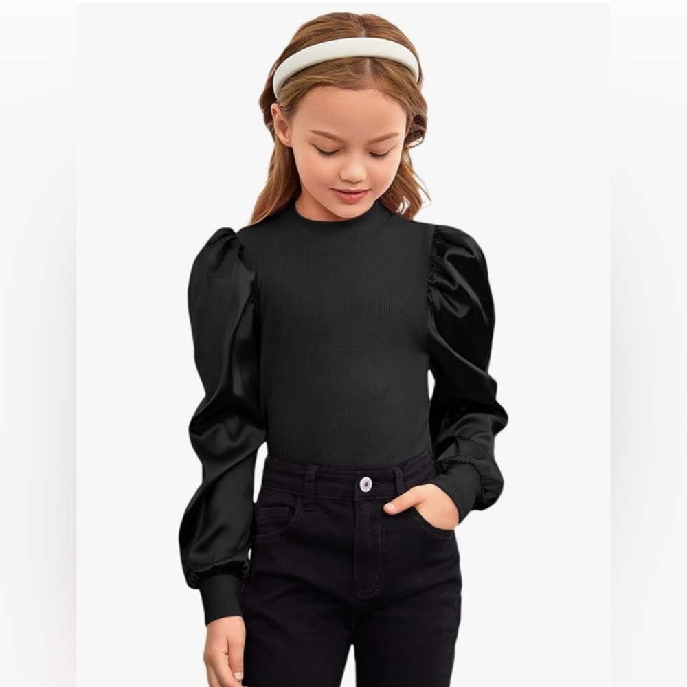 Elegant Black Puff Long Sleeve Top Girls Size 7 Black